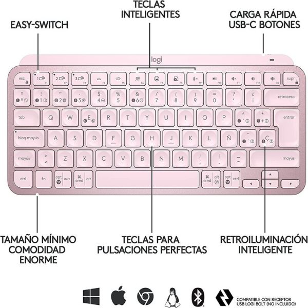 Teclado Logitech MX KEYS Mini Rose - Image 3