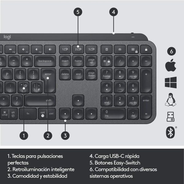 Teclado Logitech mx keys Bluetooth negro - Image 2